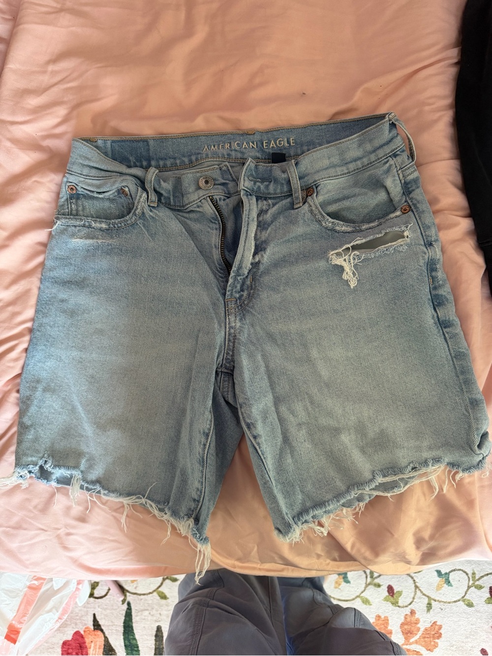 American Eagle Light Blue Distressed Denim Shorts